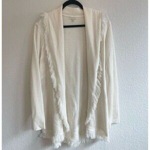 Kate & Sam Womens‎ White Cardigan XXL Open Front Fringe Beach Classic Minimalist